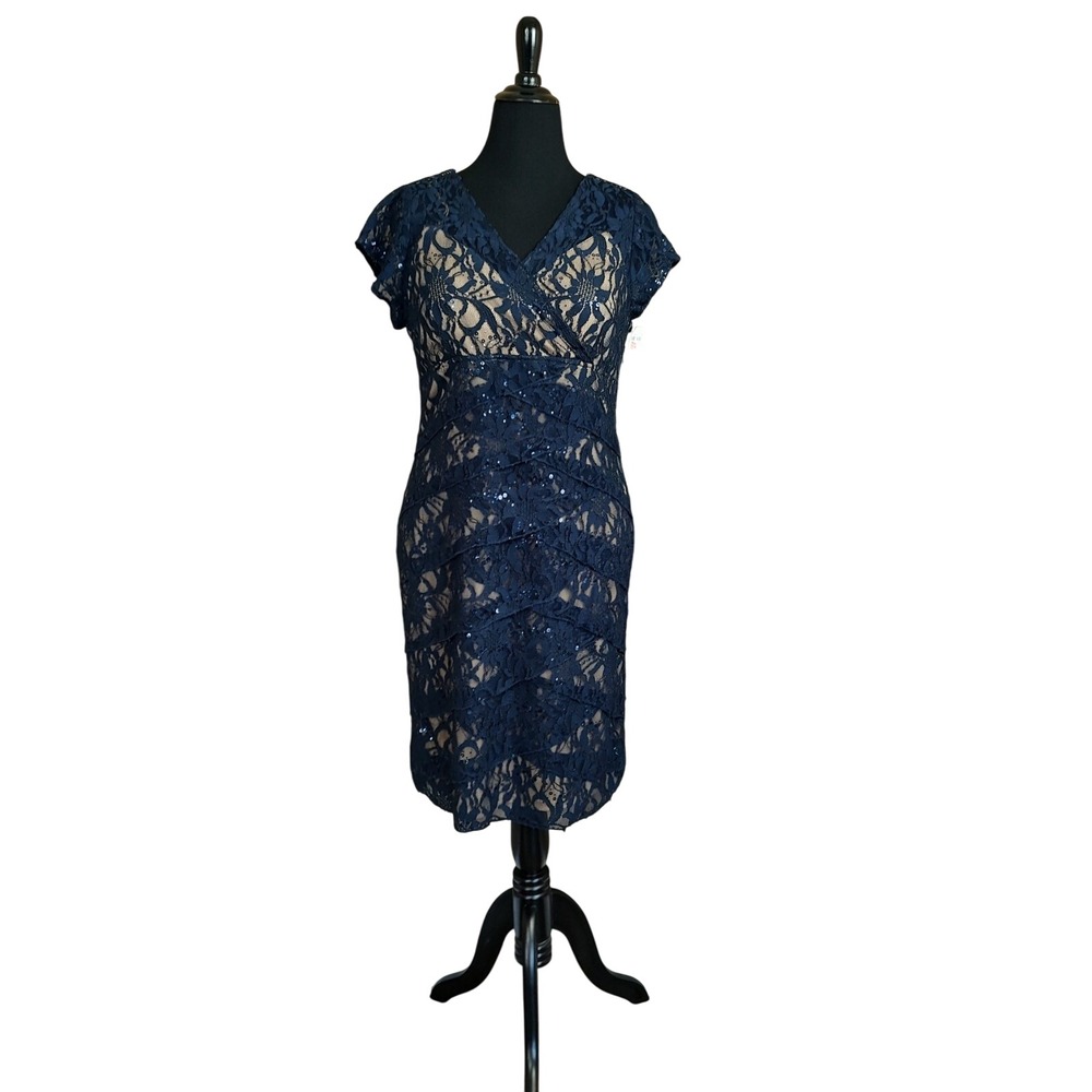 Scarlett Lace Dress Navy Blue Sequin Detail Cocktail Party Size 16